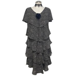 Vintage 90s Ruffle Tier Layered Cocktail Floral Dress Romantic Gothic Indie